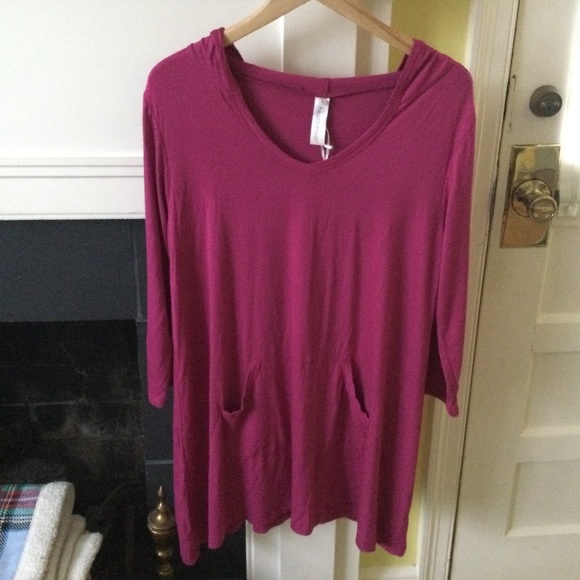 NWT Heathmoor Hooded Tunic Top Fuchsia Pocket Pouch - Sz Large - Picture 1 of 12
